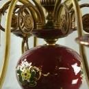 Vintage Bequet Chandelier, 1950 Belgium, Burgundy Ceramic & Metal, 8 Arms