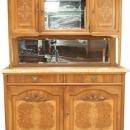 Antique French Art Deco Carved Walnut Burled Marble Veneer Buffet Mirrored Back