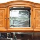 Antique French Art Deco Carved Walnut Burled Marble Veneer Buffet Mirrored Back