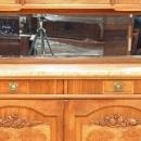 Antique French Art Deco Carved Walnut Burled Marble Veneer Buffet Mirrored Back