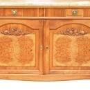 Antique French Art Deco Carved Walnut Burled Marble Veneer Buffet Mirrored Back