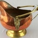 Vintage French Copper Coal Scuttle Planter Blue Delft