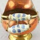 Vintage French Copper Coal Scuttle Planter Blue Delft