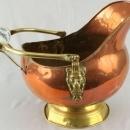 Vintage French Copper Coal Scuttle Planter Blue Delft