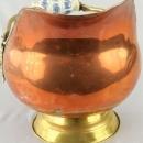 Vintage French Copper Coal Scuttle Planter Blue Delft
