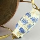 Vintage French Copper Coal Scuttle Planter Blue Delft