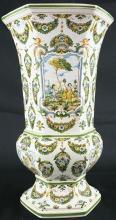 Large Vintage Majolica Vase, French Rococo, Moustiers, Neoclassical Mythology