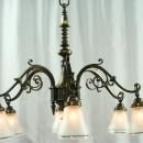 Large, Heavy Vintage French Gothic Chandelier, 6 Arms, Frosted Glass/Spikes/Ring