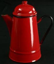 Vintage Bright Red Polish Enamelware Kettle or Teakettle for your Retro Kitchen