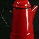 Vintage Bright Red Polish Enamelware Kettle or Teakettle for your Retro Kitchen