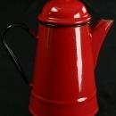Vintage Bright Red Polish Enamelware Kettle or Teakettle for your Retro Kitchen