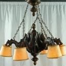 Vintage French Gothic Renaissance Chandelier, 6 Arms, Dragons, Carved Oak