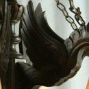 Vintage French Gothic Renaissance Chandelier, 6 Arms, Dragons, Carved Oak