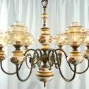 Vintage French Country Chandelier, Ceramic & Glass Globes, 6 Arms, Jester