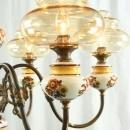 Vintage French Country Chandelier, Ceramic & Glass Globes, 6 Arms, Jester