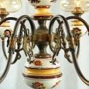 Vintage French Country Chandelier, Ceramic & Glass Globes, 6 Arms, Jester