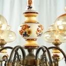 Vintage French Country Chandelier, Ceramic & Glass Globes, 6 Arms, Jester