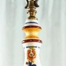 Vintage French Country Chandelier, Ceramic & Glass Globes, 6 Arms, Jester