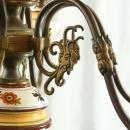 Vintage French Country Chandelier, Ceramic & Glass Globes, 6 Arms, Jester