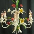 Vintage French Chandelier, 5arm, Lilies/Roses, Pink/Green/Yellow, Shabby/Cottage