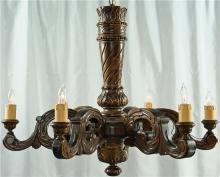 Massive Vintage French Renaissance Style Chandelier, Solid Oak, Ornately Carved