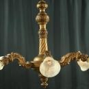 Very Large Antique Italian Gilt Oak Chandelier, Ornate Carving, 6 Glass Shades