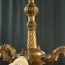 Very Large Antique Italian Gilt Oak Chandelier, Ornate Carving, 6 Glass Shades