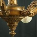 Very Large Antique Italian Gilt Oak Chandelier, Ornate Carving, 6 Glass Shades