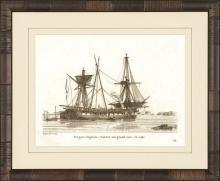 New Print Anonymous Reproduction Framed Boats Sailing Ships in Sepia Recta WA-79