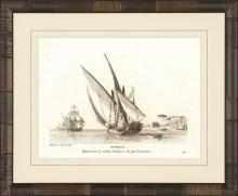 New Print Anonymous Reproduction Framed Boats Sailing Ships in Sepia Recta WA-78