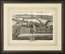 New Fine Art Giclee Print, Bird's Eye View 1700s English Estate, Framed