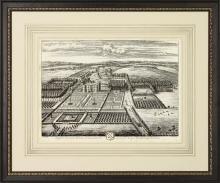 New Travel View Giclee Print, 1700s English Estate, Birds Eye View, Framed