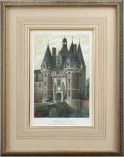 Reproduction Giclee Print, 1861 French Castle, Turrets/Moat, Hand Colored
