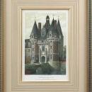 Reproduction Giclee Print, 1861 French Castle, Turrets/Moat, Hand Colored