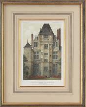 New Fine Art Giclee Print, Ancient French Manor, Hand Colored, Repro Lithograph