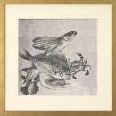 New Fine Art Print, Japanese Fish Carp Crab, Reproduction Litho 1875, Framed