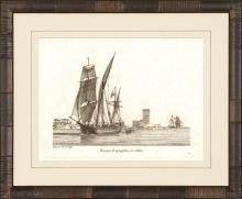 New Print Anonymous Reproduction Framed Boats Sailing Ships in Sepia Recta WA-75