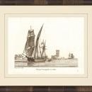 New Print Anonymous Reproduction Framed Boats Sailing Ships in Sepia Recta WA-75