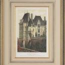 Hand Colored Fine Art Giclee Print, Ancient French Castle, Moat, 1861 Litho