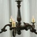 Ornate Vintage Carved Oak French Chandelier, Dark Finish, 5 Arms, Fluting