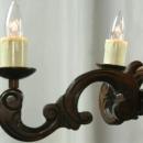Ornate Vintage Carved Oak French Chandelier, Dark Finish, 5 Arms, Fluting