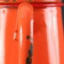 Antique French Red Orange Enamelware Kettle Pitcher