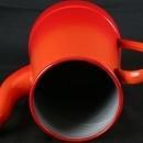Antique French Red Orange Enamelware Kettle Pitcher