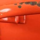 Antique French Red Orange Enamelware Kettle Pitcher