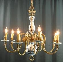 Vintage 1950 Blue Delft Chandelier from Holland, Hand Painted, 8 Arms