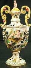 Vintage Hand-Painted Italian Capodimonte Ginger Jar Vase with Playful Children