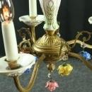 Vintage Capodimonte Chandelier, 1950s Italy, 5-Arm, Blue/Yellow/Red Flower Drops