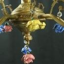 Vintage Capodimonte Chandelier, 1950s Italy, 5-Arm, Blue/Yellow/Red Flower Drops