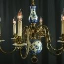 Vintage Hand Painted Blue Delft Chandelier, 1950 Holland, Scalloped Body, 6 Arms