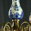 Vintage Hand Painted Blue Delft Chandelier, 1950 Holland, Scalloped Body, 6 Arms